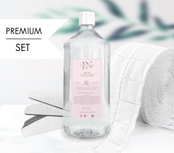 JUSTNAILS Spar Set - 1L Cleaner - 500 Wipes - 50 Zebra Feilen Halbmond L