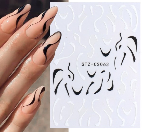JUSTNAILS Sticker Wellen schwarz weiß selbstklebend 063