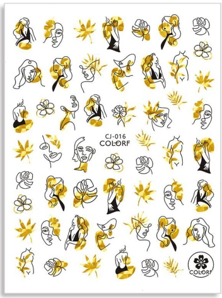 JUSTNAILS Sticker Abstrakt Faces holo gold 016